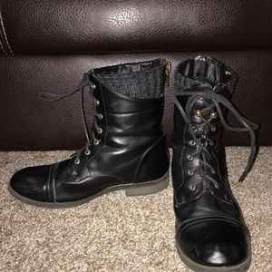 Black faux leather style combat boots